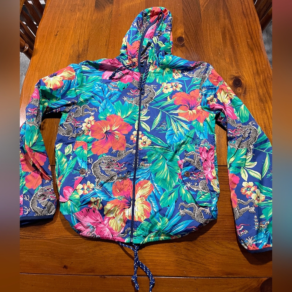 Polo Ralph Lauren Vibrant Floral Palm Dragon Graphic Hooded Windbreaker Size Sm‎